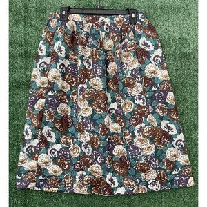 Vintage Allison Collection Floral Flowers Skirt Green Multicolor Size 14 Button